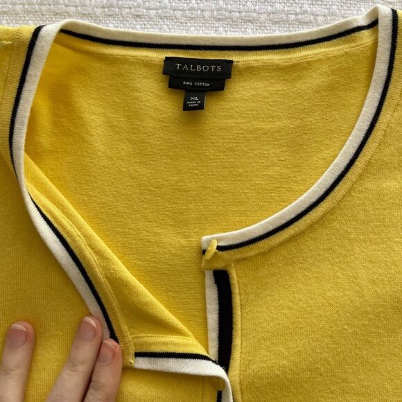 XL Talbots Yellow 3/4 Sleeve Cardigan with Stripe Detail - Picture 3 of 6